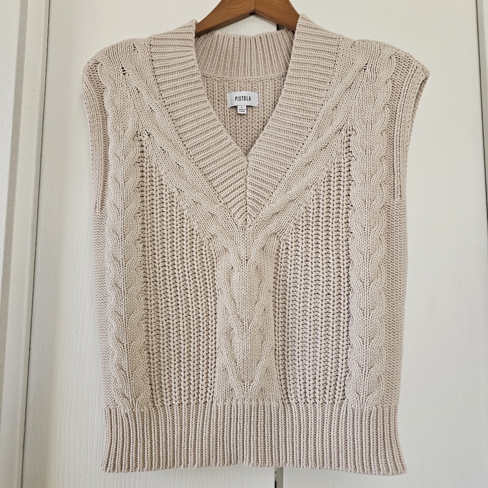 PISTOLA KIRAN Cotton Heavyweight Cable-Knit Sweater Vest Sz S